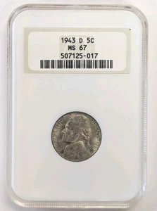 1943 D Jefferson Nickel NGC MS67- View Photos #Z312 "Old Fatty Holder" - Picture 1 of 4