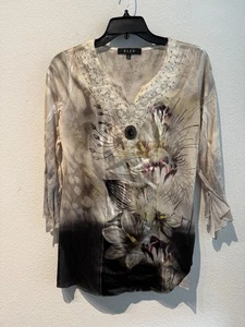 Vintage Y2K Baby Tee Shirt Top Moto Grunge Retro Goth Size SM Emo Floral - Picture 1 of 10