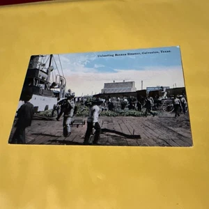 UNLOADING BANANA STEAMER galveston texas tx c1910 antique postcard steamboat - Picture 1 of 2