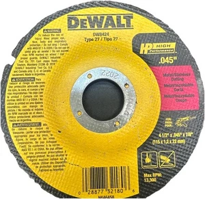 DW8424 4-1/2" x .045" x 7/8" Dewalt Cutting Grinding Wheel TP27 High Perform {Q} - Picture 1 of 12