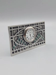 Vintage St. Justin Pewter Meta/Enamell Desktop Clock (10.7cm Length) - Picture 1 of 10