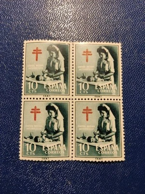 SELLOS ESPAÑA MNH 1953 BLOQUE 4 PRO TUBERCULOSOS 10 CTS.  - Imagen 1 de 2