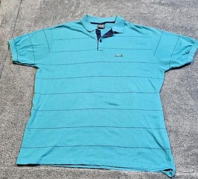 Vintage 80s Le Tigre Teal Striped Polo Shirt XL Embroidered Tiger Logo Made USA - Image 1 of 4