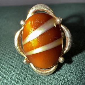 ☑️ Vintage Sarah Coventry Tiger Eye Gold Tone Ring - Picture 1 of 7