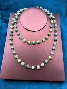 Vintage Achat Perlen Halskette grün poliert lang böhmisch 33" - Bild 1 von 4