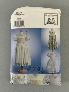 Vogue 7593 Pattern Teresa Layman Dress Pinafore Smocking Girls 5 6 6x Uncut - Picture 1 of 4