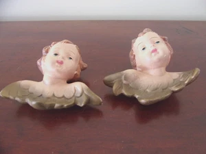 Pair Of Mid Century Chalkware Cherubs Wall Mount Hand Painted - Picture 1 of 7