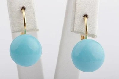 Ohrringe Ohrhänger 750 18K Gelb Gold Türkis 10,7mm top! . - Bild 1 von 4