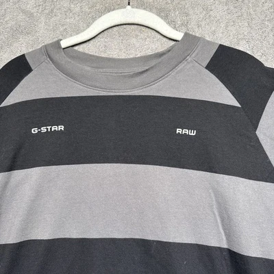 Camiseta de rugby G-Star RAW para hombre negra gris a rayas grande calce cuadrado ropa de calle Foto 1 de 4