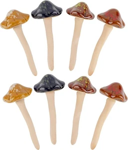 8 Stück Keramik Garten Pilze Figur Deko Pflanzen Pfähle blühend - 1  - Bild 1 von 6