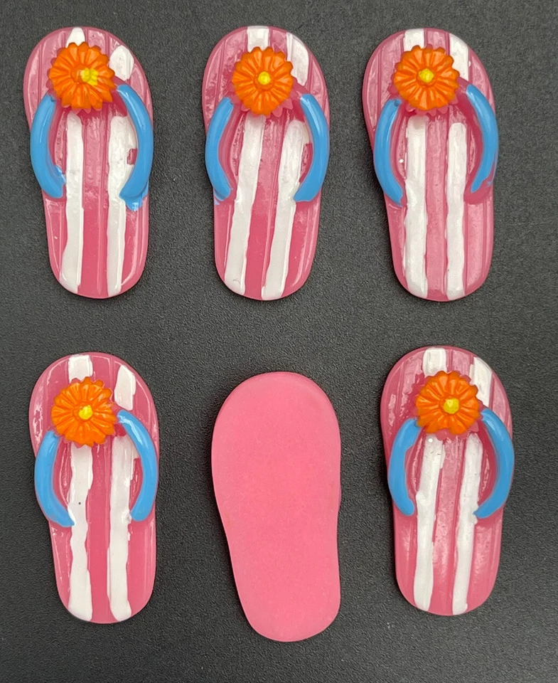 6 chanclas rosadas con adornos de cabujones de respaldo plano de resina de flor naranja Foto 1 de 3
