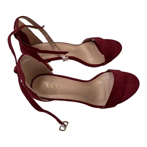 Allegra K Womens Burgundy Ankle Strap High Heel Sandals Size 7 HJ8575-4 - Picture 1 of 9