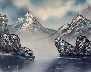 Bob Ross Style Mountain Oil Painting | Signed Original Landscape Art Collectible - Picture 1 of 5