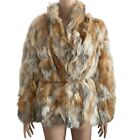 Vintage Fox Fur Coat Jacket Women Small Patchwork Red White Gray Mobwife