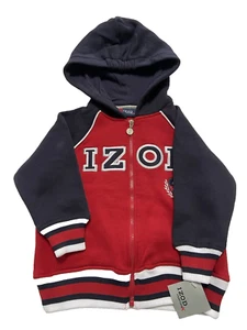 IZOD Sweatshirt Jacket Small 4 Boy Zip Hood Varsity Red Blue Logo Y2K Retro NOS - Picture 1 of 19