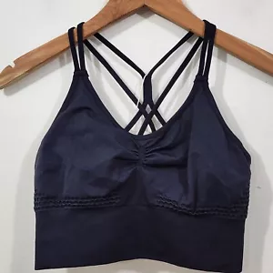 Halara Women's Ribbed Backless Halter Cropped Sports Bra Black NWT Sizee M - Picture 1 of 16