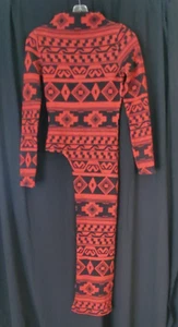 SI STYLE - VESTIDO LARGO RETRO ESTAMPADO SUROESTE, ASIMÉTRICO TEJIDO NEGRO Y ROJO - MED - Imagen 1 de 9