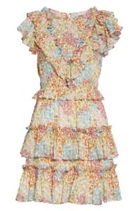 $550 Rebecca Taylor Ava Floral Ruffle Dress, 986 Multi Combo, 80% Silk, Size 4