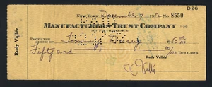 TOMMY DORSEY AUTOGRAPHED CHECK FROM 1932 RARE EARLY SIGNATURE RUDY VALLEE - Picture 1 of 2