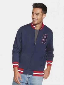 Chaqueta de Pista Universitaria Skechers Para Hombres Bolsillos con Cremallera Completa Azul Marino Talla Mediana Nueva con Etiquetas - Imagen 1 de 11