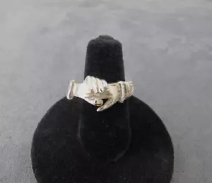 Fede Gimmel Style Sterling Silver Puzzle Ring Taxco 925 SZ 5.5 Clasp Hands 7.3g - Picture 1 of 10
