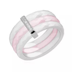 Ring 3 Ringe Keramik Weiß/Rosa und Silber Rhodium / Zirkonium - Größe 54 - Bild 1 von 1