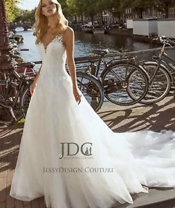 Luxuriöses Glitzer Spitze Brautkleid Hochzeitskleid 34-46 Träger Ivory A-Linie - Bild 1 von 6