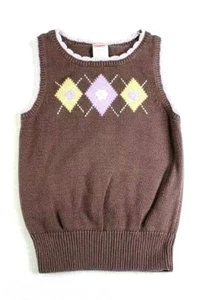 Gymboree Girls Brown Purple Yellow Sleeveless Argyle Sweater Vest Size S(3-4) - Picture 1 of 3