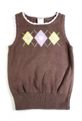 Gymboree Girls Brown Purple Yellow Sleeveless Argyle Sweater Vest Size S(3-4)  - Image 1 of 3