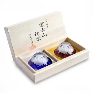 Tajima Glass Edo Kiriko Fuji Sake Cup Set – Red & Blue | Handcrafted Glassware - Picture 1 of 4