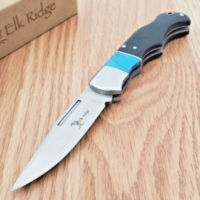 Cuchillo Plegable Elk Ridge Lockback 2.5" 3Cr13 Hoja de Acero Madera de Pakka/Mango de Piedra Foto 1 de 4