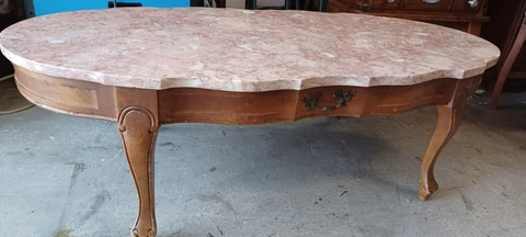 Vintage French Country Oval Scalloped Marble Top Table Cover