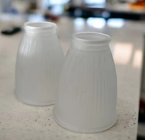 Pair Of Bell Frosted Ribbed Glass Lamp Light Shade 5" High - Picture 1 of 9
