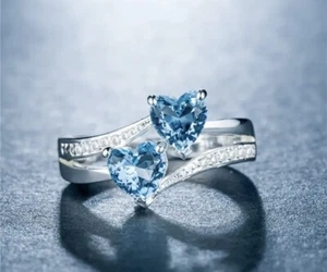 Gorgeous Lab Created Diamond Double Heart Love Ring Womans Size 6-10 - Picture 1 of 1
