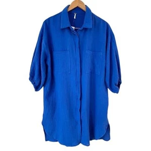 Young Fabulous & Broke Cotton Crinkled Gauze Shirtdress Womens S Oversized NWT - Picture 1 of 13