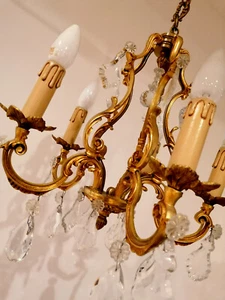BIRDCAGE FRENCH VINTAGE SOLID BRONZE/GLASS CRYSTAL CHANDELIER 4 LIGHTS COMPLETE - Picture 1 of 12