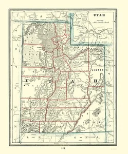 Mapa histórico del estado - Utah - Rathbun 1893 - 23 x 27,65 - arte de pared vintage - Imagen 1 de 20