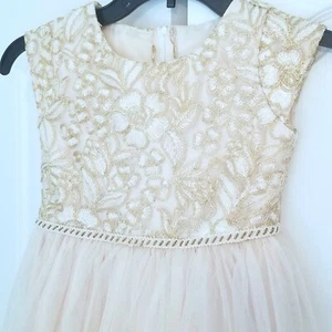 GIRL Size 7 Cream Gold Formal Dress Princess Wedding Flower Christma Beige Tulle - Picture 1 of 11
