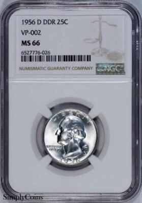 1956-D DDR VP-002 Washington Quarter NGC MS66 TOP POP US Silver Coin - Image 1 of 4