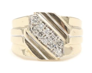 Men's Diagonal 0.30 Ctw Round Diamond 10KT Yellow Gold Geometric Statement Ring - Picture 1 of 17
