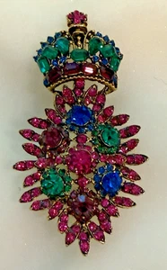 THELMA DEUTSCH VINTAGE RHINESTONE CROWN BROOCH - Picture 1 of 5