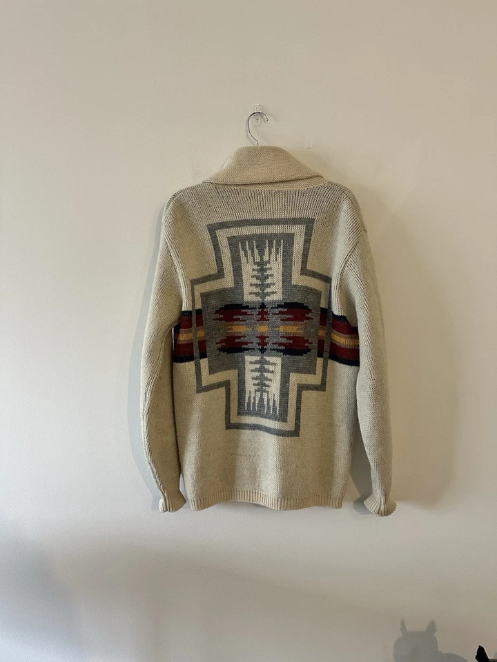 Vintage 70s Pendleton Western Wear Chief Joseph Wool Shawl Cardigan M Aztec - Image 1 of 4