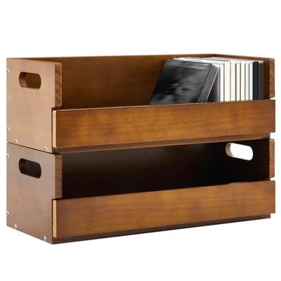 Juego de 2 soportes de almacenamiento de CD de madera estantes de exhibición de cinta de casete con transporte... Foto 1 de 4