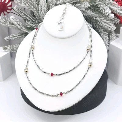"Collar largo Brighton Meridian cristal rojo plata oro 36"" en capas nuevo con etiquetas" Foto 1 de 4