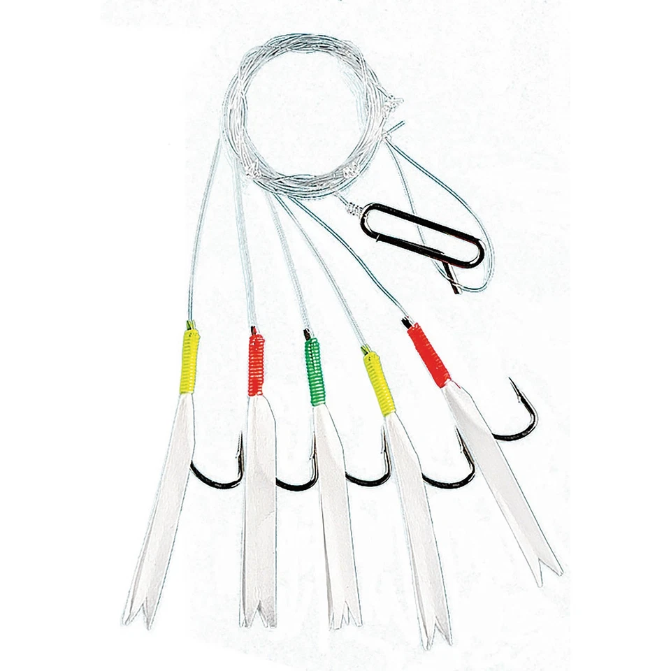 3 Daylight Rigs 5 Hook Size 3/0 Sea Boat Fishing Mackerel Cod Feathers Lures