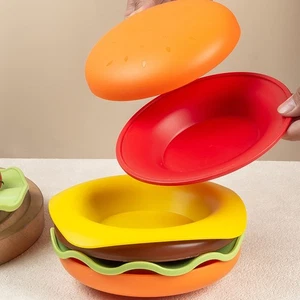 Stackable 6pcs Hamburger Mini Dinner Plates Fun Tableware Set for Parties - Picture 1 of 12