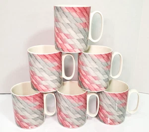 Villeroy Boch COLLAGE Coffee Cups Luxembourg Pink Gray Handle 10 oz Set of 6 HTF - Picture 1 of 6