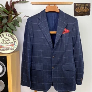Double RL & Co. RRL Ralph Lauren (38R) 100% Pure Linen Windowpane Blazer Jacket - Picture 1 of 15