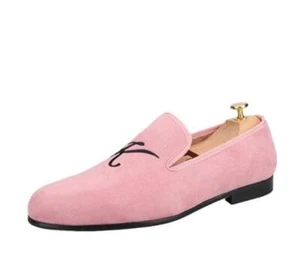 Para hombre Nuevo Moda Británico Punta Redonda Bordado Mocasines Sin Cordones Fiesta Zapatos de Gamuza - Imagen 1 de 7
