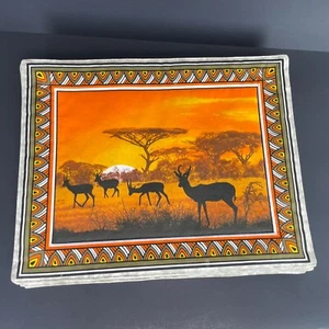 Safari Placemats Set of 8 Elephant Antelope Lion Rhino Giraffe Hippo Panther Ox - Foto 1 di 10